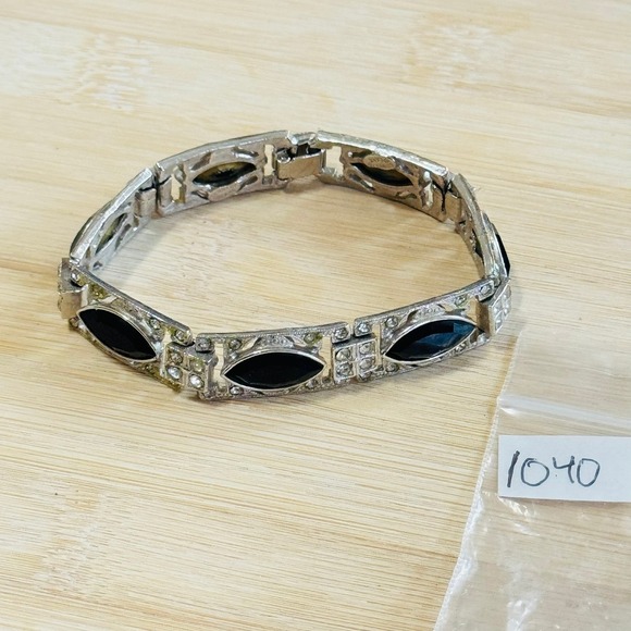 Kenneth Lane Jeweled link Bracelet silver tone crystal rhinestone art deco style - Picture 6 of 6